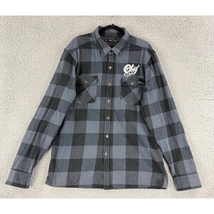 Obey Flannel Shirt Mens XXL Gray Black Buffalo Plaid Long Sleeve Logo Button Up